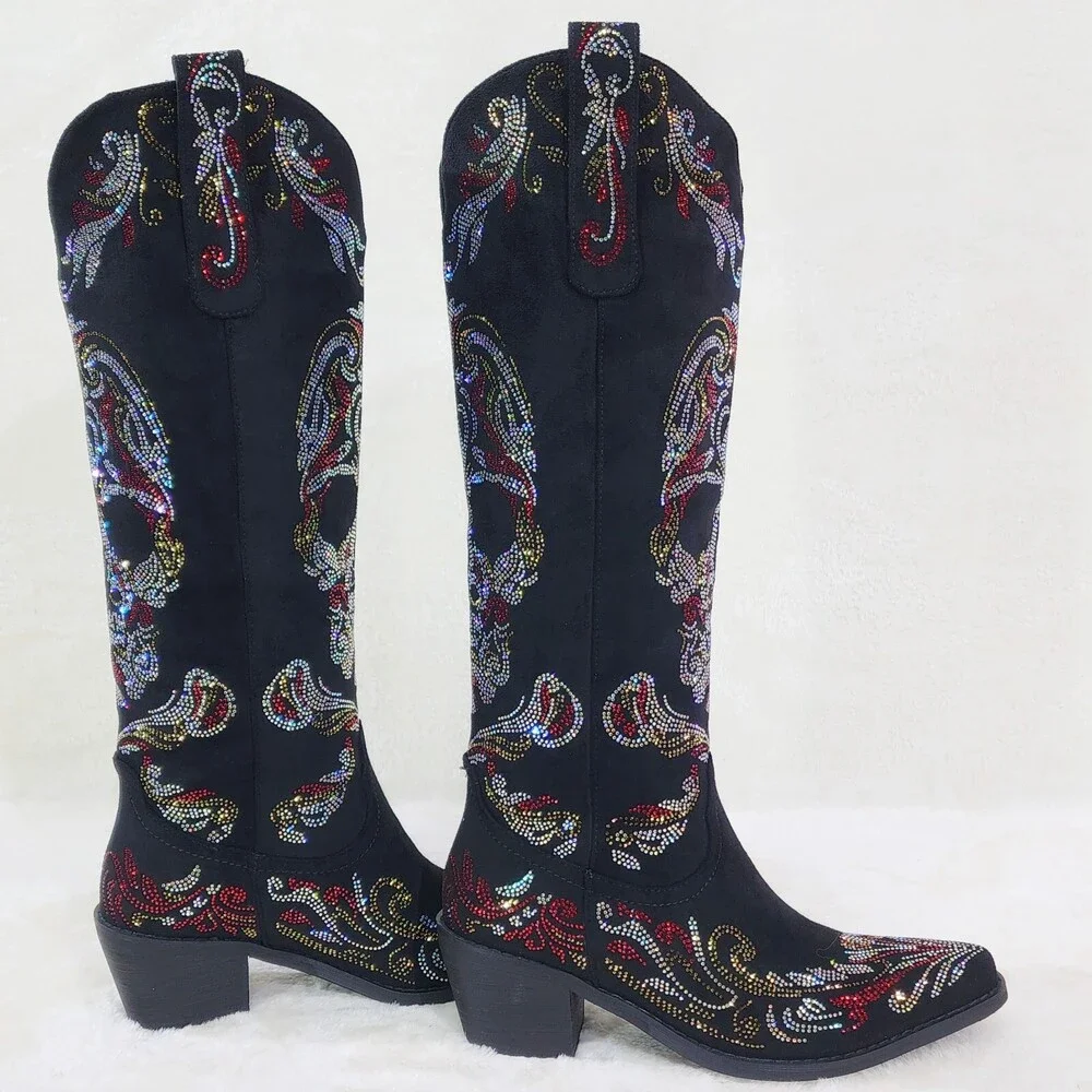 NIB MUERTO Goth Western Cowgirl Boots Sparkling Iridescent Rhinestones Skull - Picture 9 of 16